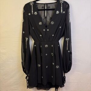 NWT ASOS Black long-sleeved mini dress with silver embellishments Women’s Size 8